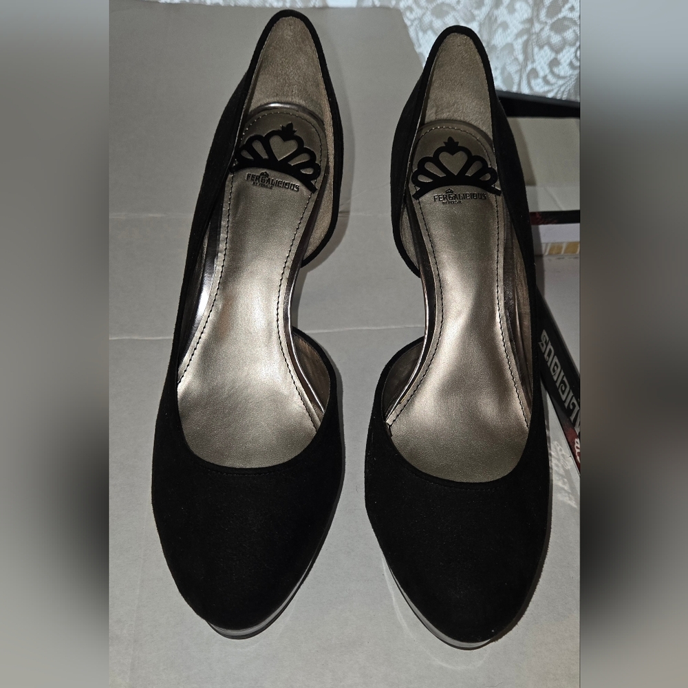 BNIB Fergalicious By FEBlack Suede Heels